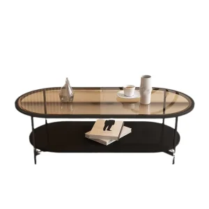 Light Luxury Oval Tempered Glass Coffee Table Minimalist Modern Small Apartment Living Room Sofa Double-layer Side Table