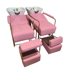 Light Luxury Pink Color PU Leather Shampoo Chair Hair Salon Wash Basins with Chair for Salon Shops Shampoo Chair Bed