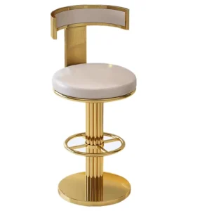 Light Luxury Postmodern Home Bar Chair Rotating Lifting Stainless Steel Base White Leather Bar Stool