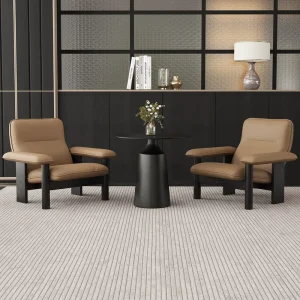Light Luxury Premium Leather Modern Mall Hotel Reception Waiting Sofa Chair with Smoked Black Coffee Table Combination