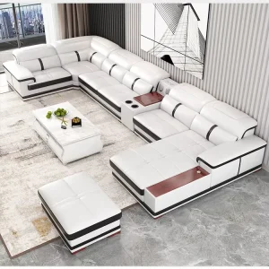 Light Luxury Reclining L Shaped Genuine Leather Sofa Set Corner Lounge Suite for Living Room Villa Mall Combination Furniture