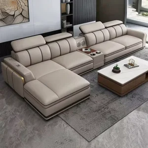 Light Luxury Reclining L Shaped Genuine Leather Sofa Set Corner Lounge Suite for Living Room Villa Mall Combination Furniture