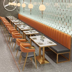 Light Luxury Rectangle Stainless Steel Marble Top Double Dining Table and Chair Combination for Restaurant Furniture Bar Use