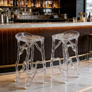Light Luxury Resin Bar Chair Nordic Transparent and Simple High Stool Coffee Shop Bar Chair Island Table Chair