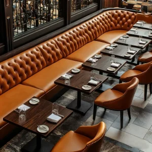 Light Luxury Retro Modern Solid Wood Restaurant Furniture Set with Cafe Booth Sofa and Tables