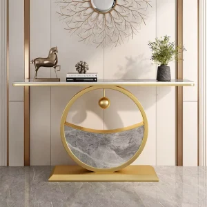 Light Luxury Rock Slab Metal Entryway Console Table Ultra Narrow Semi Circular Wall Mounted Decorative Side Table Hotel