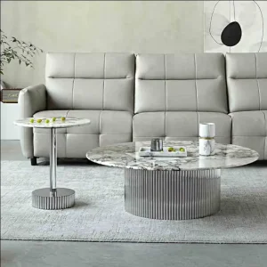 Light Luxury Sintered Stone Round High and Low Coffee Table Minimalist Luxury Living Room Furniture Set