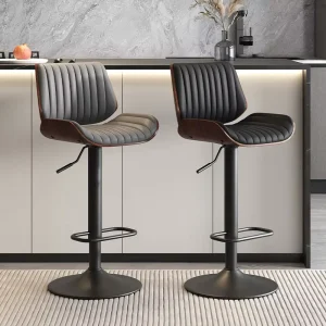 Light Luxury Solid Wood Bar Chair Modern Simple Design Genuine Leather Rotatable Armless Home Bar Stool Island Counter