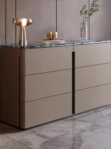 Light Luxury Solid Wood Craftsman Design Storage Cabinet Luxury Stone Saddle Leather Super Crystal Sideboard Home Furniture