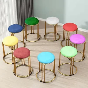 Light Luxury Steel Velvet Bar Stool Modern Minimalist Nordic Design Home Living Room Small Low Ottoman Dining Table Bench