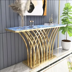Light Luxury Style Hallway Table Marble Stainless Steel Hall Table Mid Century Vintage Entry Table