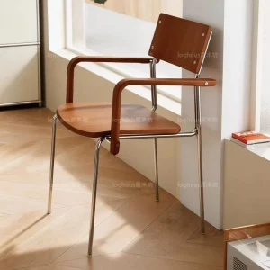 Light Luxury Style Hotel Dining Chair Removable Leather Upholstery Stainless Steel Frame Wooden Veneer Modern Single Armchair