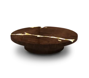 Light Luxury Style Modern Furniture Gold Leaf Round Coffee Table