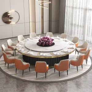 Light-Luxury-Style Modern Minimalist Design Hotel Furniture Electric Automatic Rotating Stone Top Metal Frame Banquet Table