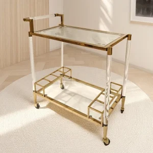 Light Luxury Trolley Thickened Acrylic Tempered Glass Stainless Steel Golden Dining Car Restaurant Hotel Cart