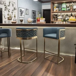 Light Luxury Velvet Bar Stool High Back Chair for Modern Living Room Bar Counter Design Bar Furniture