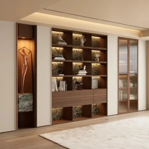 Light Luxury Wall Bookcase With Glass Door Integrated Study Cabinet Modern Living Room Bookshelf Floor Storage for Home Office