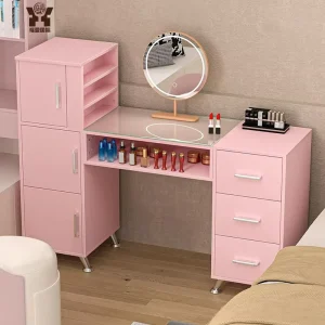 Light Luxury Wood Modern Minimalist Nail Salon Manicure Desk Makeup Table Pink White Color Durable Commercial Furniture