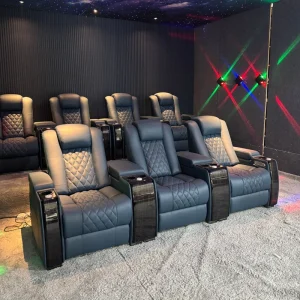 Light Luxury Wooden Arm VIP Home Theater Furniture Recliner Sofa diamond Stitch Electric Cinema Sofa Media Room Movie Seats