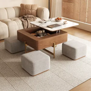 Light Luxury Wooden Rock Panel Telescopic Storage Coffee Table Modern Minimalist Living Room Furniture 3116