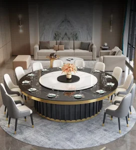 Light Modern Luxury Electric Turntable Large Round Dining Table Restaurant for Big Family or Hotel with 8 10 12 Seats
