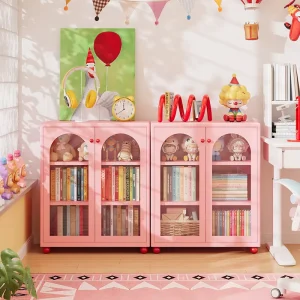 Light Pink Modern Portable Carbon Steel Bookshelf for Living Room