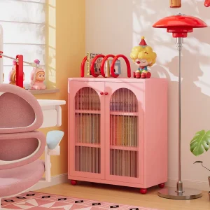 Light Pink Modern Portable Steel Bookshelf for Girls’ Bedroom Home Office & Apartment Use