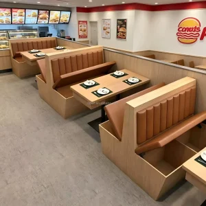 Light Wood Vertical Channel Tuft Leather Booth Bench Side Storage Drawer Dining Table Fast Food Burger Restaurant Furniture