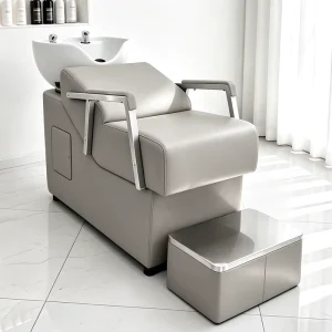Light luxury High end Simplicity Design Hair Salon Shampoo Chair Semi reclining Flushing water Feature Ceramic Basin
