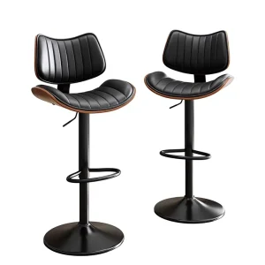 Light luxury High end Solid Wood Modern Minimalist Lift Swivel Bar Stool with Backrest for Commercial & Home Use