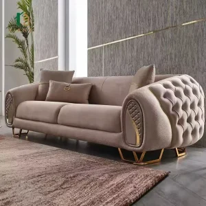 Light luxury High end U shaped Velvet covered Living Room Sofa Italian style Minimalist Design Stainless Steel Solid Sofa