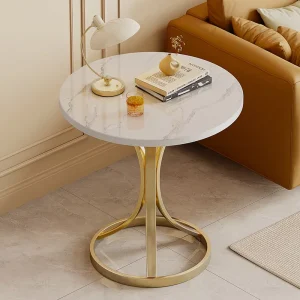 Light luxury Modern Minimalist MDF Coffee Table Marble look Top Mobile Reinforced Steel Frame for Living Room Bedroom Balcony