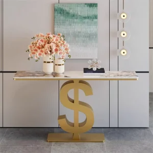 Light luxury Modern Quartz Stone Console Table with Multifunctional Bracket for Entryway Hotel Corridor Long Narrow Design