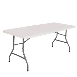 Lightweight White HDPE 6ft Rectangular Plastic Folding Dining Table Modern Home Bar Bedroom Metal Legs Entry