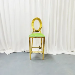 Lime Green Velvet Bar Stool with Gold Oval Back for Hotel Party