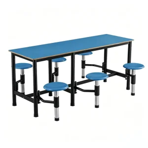 Limited time Offer Foldable 6 Seater Integrated Canteen Dining Table With Blue Top For School Use