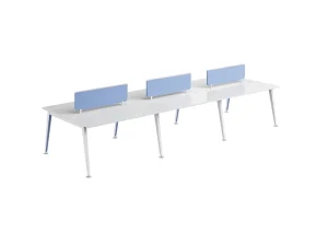 Linear 6 Person Office Benching System with Privacy Screen and 3 Drawer Mobile Pedestal Cabinet for Row Layout