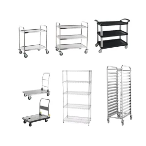 Linkrich Durable Two Tier Stainless Steel Kitchen Cart Multifunctional Food Serving Trolley Dish Collection Hotels Restaurants