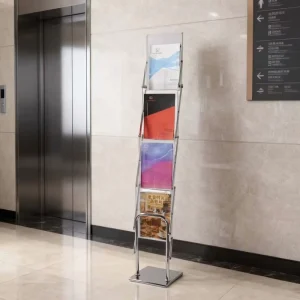 Literature Rack Factory Direct Sale Portable Brochure Holder 4 Compartment Magazine Display Rack Easy Assembly with Carry Case