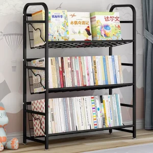 Living Room 3 Layer Metal Bookcase Bedroom Bookstore Magazine Rack Children’s Simple Bookshelf