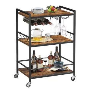 Living Room 3 Layers Metal Mobile Side Table Hotel Wooden Storage Hospitality Trolley Cart