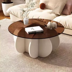 Living Room Black Decor Nordic Round Glass Luxury Wood Set Modern Coffee Tables for Home