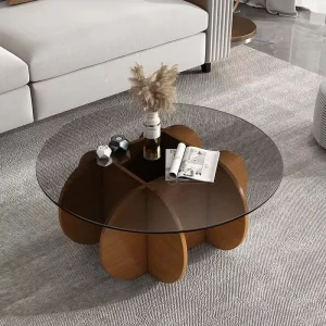 Living Room Black Decor Nordic Round Glass Wood Set Modern Coffee Tables for Home