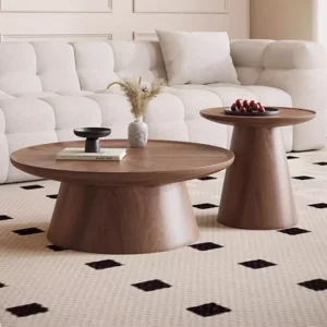 Living Room Coffee Table Round Combination Minimalist Retro Style Home Walnut Veneer Round Coffee Table DX2422