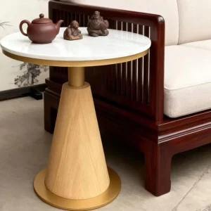 Living Room Coffee Table Round shaped Rustic Style Metal Frame with Marble Top Hotel & Office Reception Table Household Use