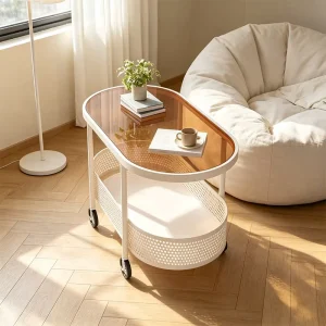 Living Room Coffee Table With Wheels Tempered Glass Top and Sturdy Coffee Table