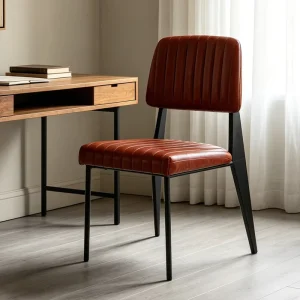 Living Room Comfortable Soft Upholstered Modern Ribbed Dining Chair Restaurant Furniture Commercial Use Sturdy Metal Legs
