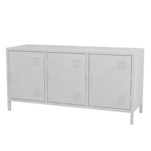 Living Room Concise White Storage Cabinet Standing 3 Door Metal TV Cabinet Design