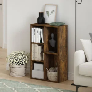 Living Room Desktop Open Storage Cabinet Modern Multi-Purpose 5-Cube Wooden Bookcase Storage Shelves