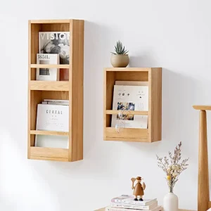 Living Room Display Wine Shelf Organizer Wall Mounted Wooden Wine Rack Book Magazine Collection Storage Bottle Holder Bookcase